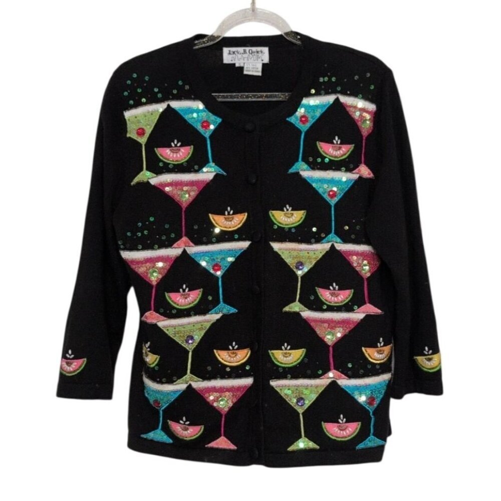 Vintage Jack B Quick Cocktail Martini Cardigan Womens Size Small Embellished